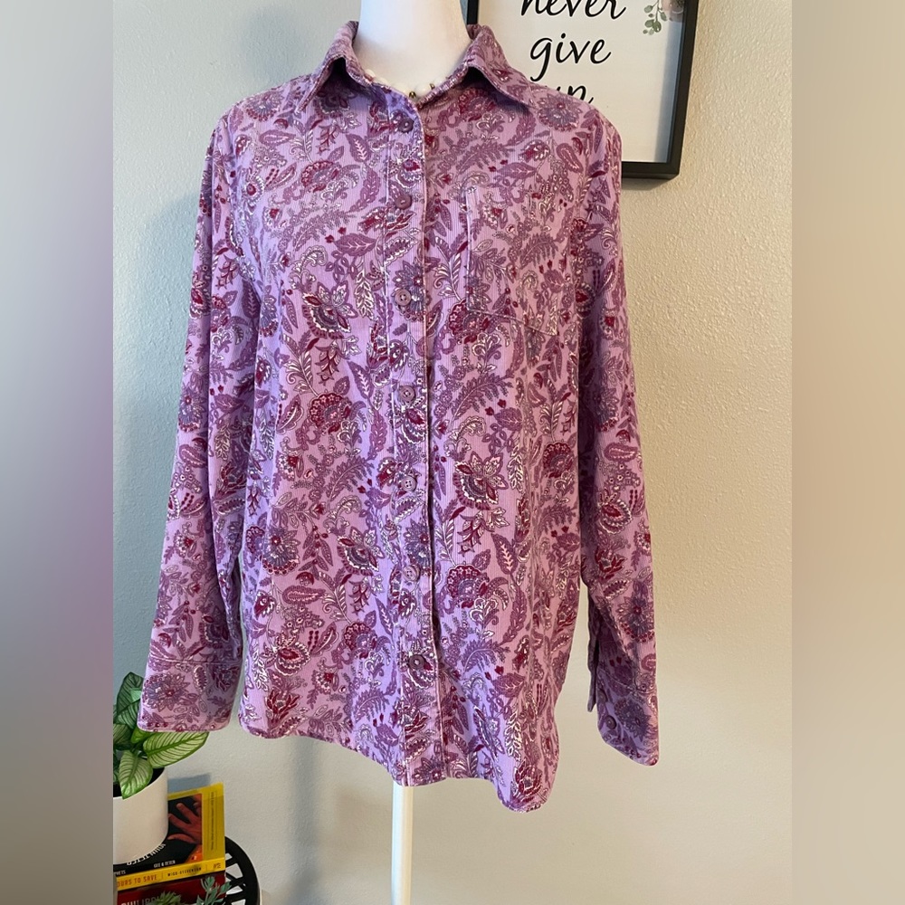 Basic Editions Women’s Paisley button up Flannel -Sz M - Picture 2 of 11